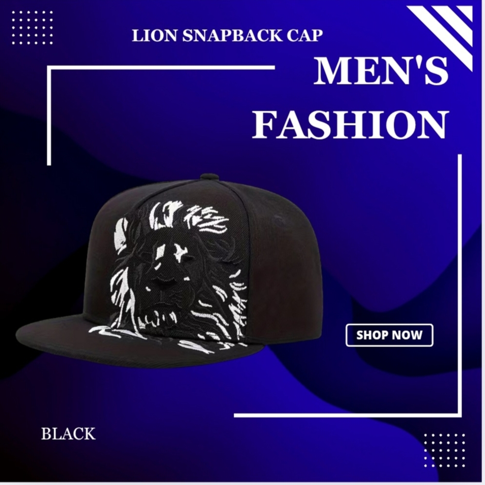Lion Snapback Cap in - BLACK